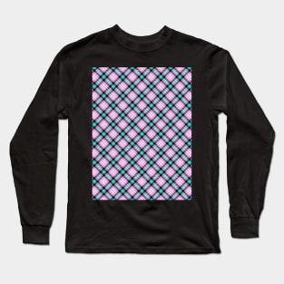 Pink and Blue Plaid Background Long Sleeve T-Shirt